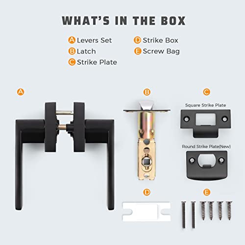 image for KNOBWELL 10 Pack Premium Matte Black Door Handle Passage Door Lever He