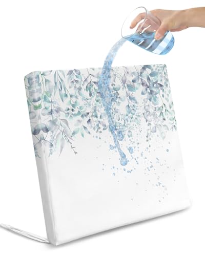 Botanical Eucalyptus Indoor/Outdoor Seat Cushions Cover,Waterproof Patio Chaise Lounge Cushion Cover for Beach Pool Side Chair Cushions 22x22x2 Pieces Floral Leaves Gradient Teal Modern White