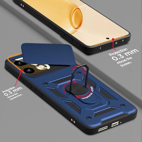 Image of Pikkme Back Cover for Realme 16 Pro Plus 5G | 360 Protection Case | Sliding Camera Shield Cover & Ring Holder Stand D10 Tough Armor Bumper Case (Blue)