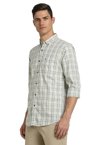 Image of Peter England Men 100% Cotton Slim Fit Checkered Casual Everyday Full Sleeve Shirt |