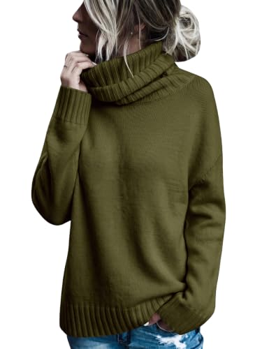 Image of FISACE Womens Oversized Turtleneck Pullover Sweater Cable Knit Sweater Tops
