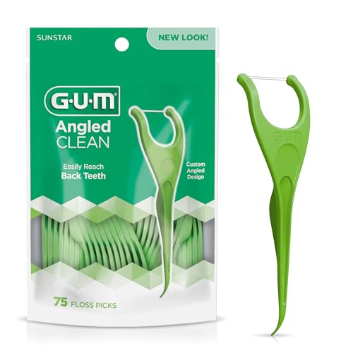 Image of GUM Angled Clean Dental Floss Picks, Fresh Mint Flossers, 75 Count
