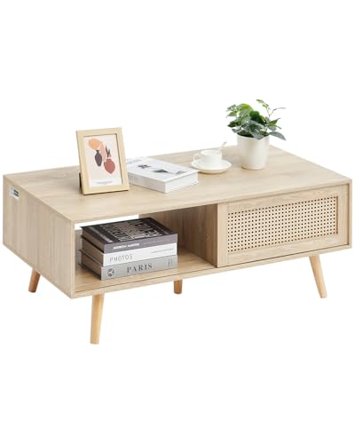 VEVOR Rattan-Couchtisch rechteckiger Kaffeetisch aus geflochtenem...