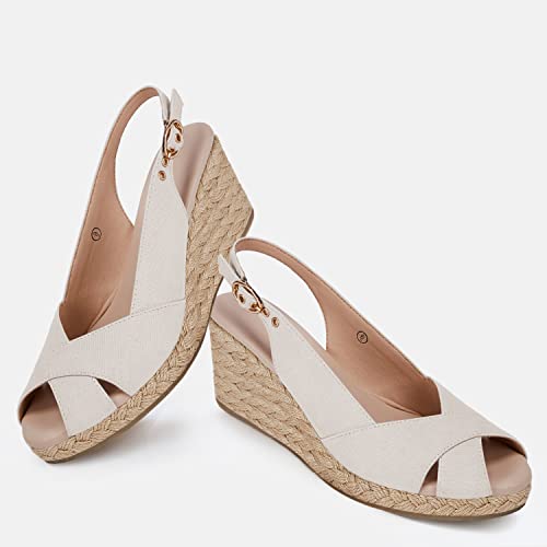 gihubafuil Women's Platform Wedges Sandals Open Toe Buckle Slingback Espadrilles Cross Band Slip-on High Heels4
