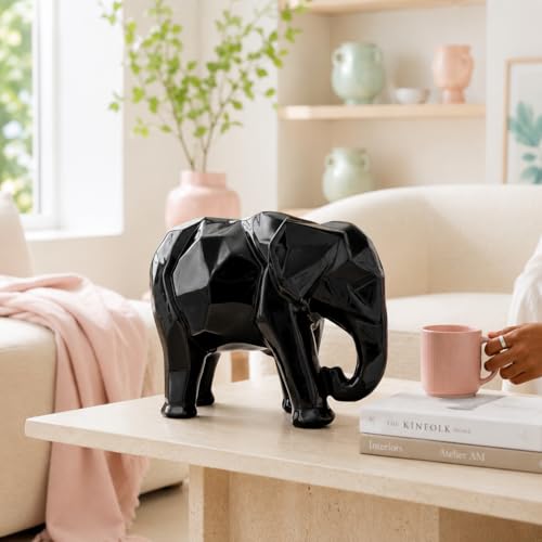 Image of Xtore Modern Geometric Black Elephant Statue for Home Decor (Pack of 1, Black)