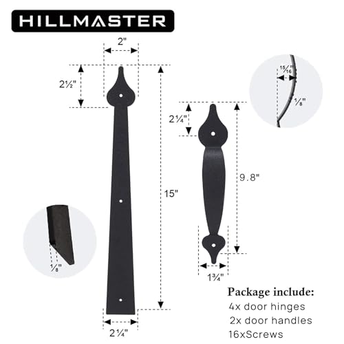 HILLMASTER Metal Garage Door Decorative Hardware,6 Pieces Steel Garage Door Accents Real Garage Door Hinges and Handles Garage Door Decorations Decor Hardware Kit with 16 Screws,Black