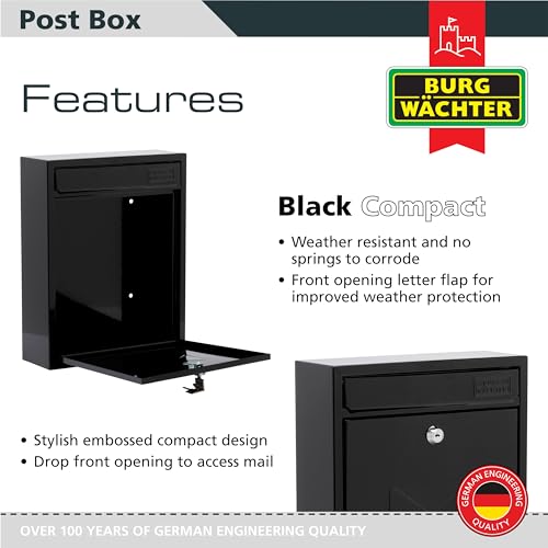 Burg-Wächter COMPACT Post Box Black Kompakter Briefkasten, schwarz, MB05BK, 26x33x9cm