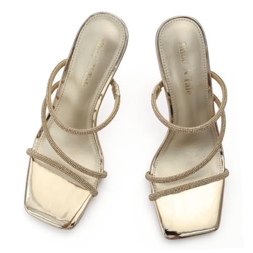 Image of Shoe'N Tale Strappy Kitten Heels For Women Stiletto Mules Square Open Toe Slip On Sandals