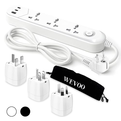 WEVOO Multiprise Universelle – 3 Prises AC + 3 Ports USB (2 USB-C + 1 USB-A) | Charge Rapide 20W | Adaptateurs Inclus (UK/US/AU) | Sécurité Certifiée CE | Câble...