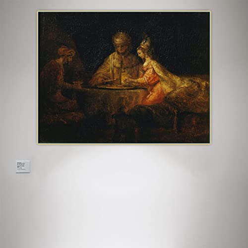 Impressions sur toile 《Assuérus et Haman à la fête d'Esther》Rembrandt Toile Art Peinture à l'huile Image Mur Décor À La Maison 30x45cm Sans Cadre