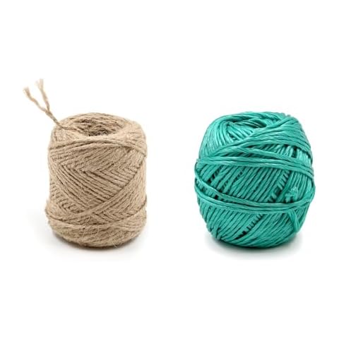 GOLDEN COCK Natural Jute String (5/64" 164FT) and Green Garden Ties 5/64" X 164FT, for Garden and Tree Branch Training Cover