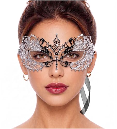 Image of Masquerade Mask for Women with Rhinestones - Elegant Metal Half Face Mask for Masquerade Parties, Mardi Gras, & Themed Events