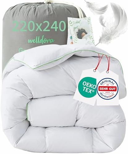 Welldora Komfort Bettdecke 220x240 Winter | Extraweiche Federn & Daunen | Bauschige Daunendecke für kuschelige Nächte | 100% Federn & Daunen | Oeko-Tex, RDS & Downpass ohne Lebendr