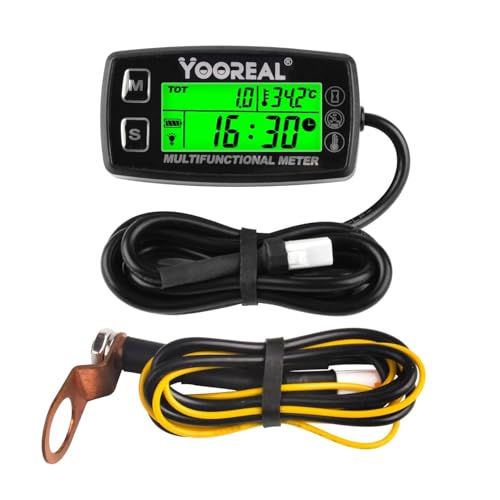 Yooreal Medidor digital de temperatura del motor, tacómetro y medidor de horas, sonda de temperatura extraíble, impermeable para scooter, quitanieves, mini bicicleta, motocicleta, césped, tractor,