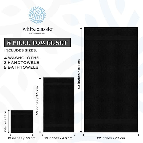 White Classic Luxury Black Bath Towel Set - Combed Cotton Hotel Quality Absorbent 8 Piece Towels | 2 Bath Towels | 2 Hand Towels | 4 Washcloths [Worth $72.95] 8 Pack | Black #TOP3