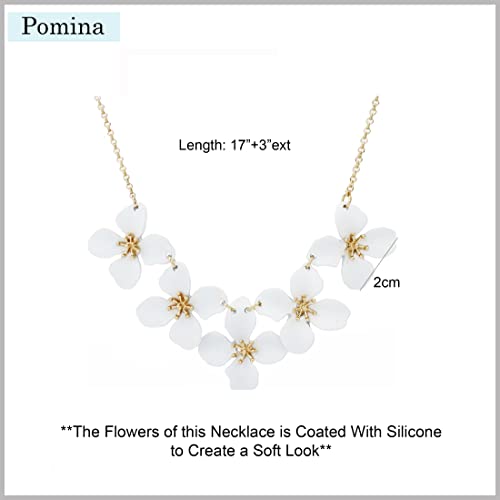POMINA White Flower Statement Necklace for Women, Floral Bib Collar Necklace with Adjustable Chain, Flower Earrings, Elegant Costume Jewelry for Weddings, Gifts for Women3