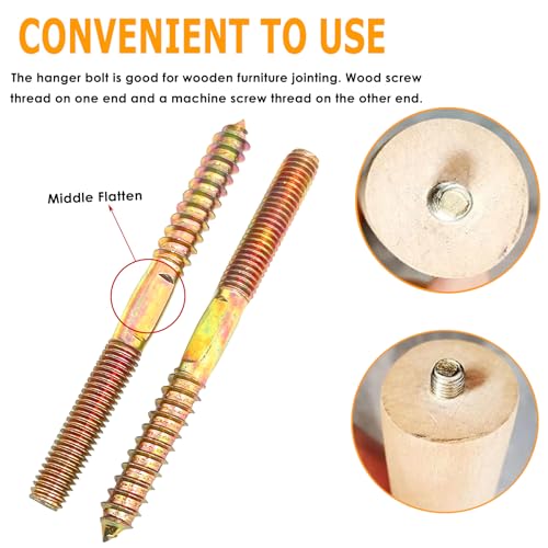 Image of 10pcs M8x120mm Hanger Bolts Double Headed Bolts Screw Kit,Self-Tapping Hanger Bolts Screw for Wood Furniture,Middle Flatten,with 1pcs M8x1.25mm Driver