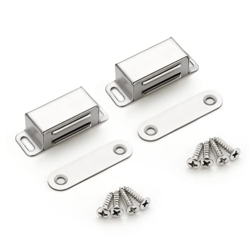 Image of Ravinte 2 Pack Silver Magnetic Door Catch, Brushed Satin Nickel Cabinet Magnets, Strong Magnetic Catch Latch for Kitchen Cabinets, Drawers & Cupboards, Stainless Steel Closures