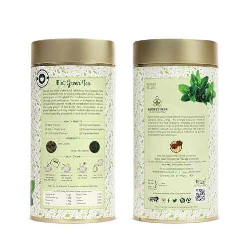 Image of Nature's Park - Mint Green Tea - 100gm Loose Leaves - Supports Digestion & Boosts Immunity - Stress Relief & Relaxation - Cool & Refreshing - Made with 100% Loose Leaf & Mint - Peppermint Herbal Tea