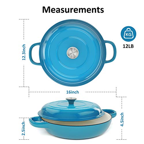 Enamel Cast Iron Casserole Dish with Lid --CSK Cast Iron Braiser Pan with Porcelain Coating, 4 QT Enameled Cast Iron, Steel Knob Cover & Double Loop Handles, Cast Iron Casserole Dish, Card Blue. Main Image