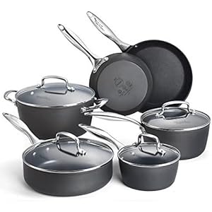 All in One Pan 10-Piece Pots and Pans Nonstick Hard-Anodized Non Toxic Cookware Set, Aluminum kitchen set pots and pans,Dishwasher Suitable, Black