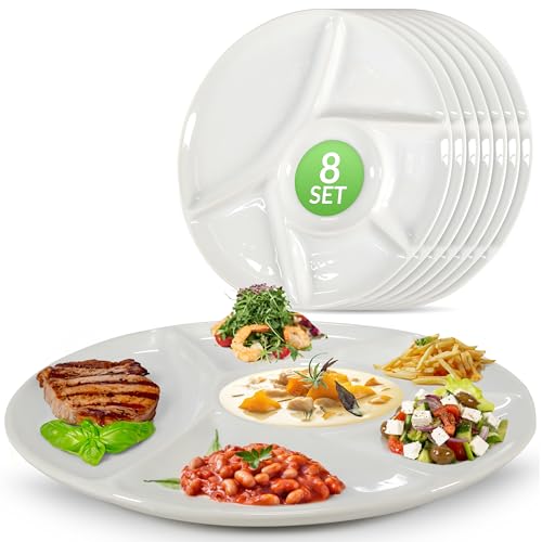 Oramics Fondueteller Porzellan Fondue Teller mit Unterteilung 23 cm rund weiß - Racletteteller Grillteller Snackteller mit Fächern - BBQ Raclette Menüteller Servierteller mit 6 Einteilungen (8er Set) Oramics Fondueteller Porzellan Fondue Teller mit Unterteilung 23 cm rund weiß - Racletteteller Grillteller Snackteller mit Fächern - BBQ Raclette Menüteller Servierteller mit 6 Einteilungen (8er Set)