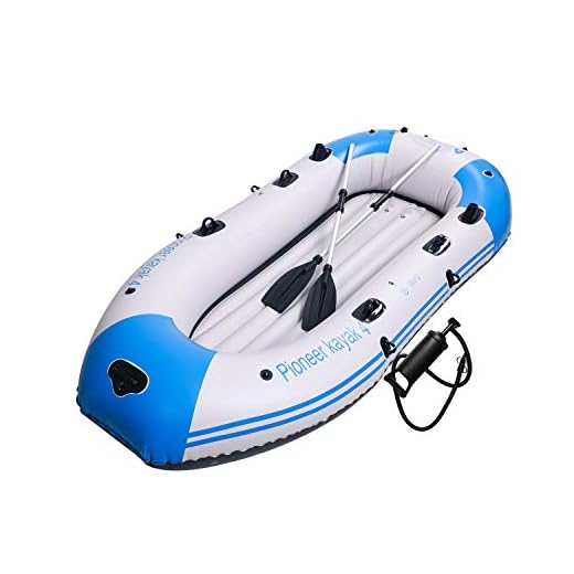 Yocalo Inflatable Boat Series,raft Inflatable Kayak, Fishing Boat Kayak,3-4 Person Boat with Aluminum Oars, Cushion, Rope,Repair Patch and High Output Hand Pump