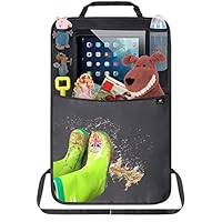 Termichy Rückenlehnenschutz Auto kinder,Auto Organizer,Organizer Auto Rücksitz kinder, Wasserdichtes Plane Kick-Matten-Schutz für Autositz zurück mit große Aufbewahrungstasche (1 Stück,Schwarz)