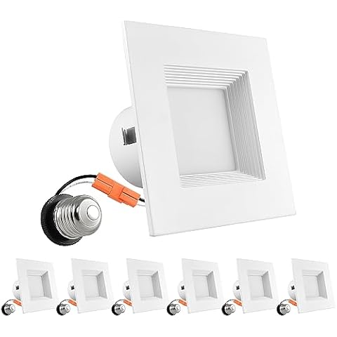 LUXRITE 4 Inch Square Recessed LED Can Lights, Color Temperature Selectable 2700K | 3000K | 3500K | 4000K | 5000K, Dimmable Recessed Lights, 750 Lumens, Energy Star, Wet Rated, Baffle Trim (6 Pack) Cover