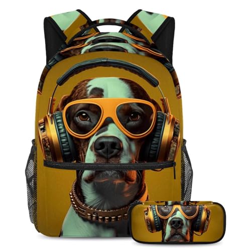 Sac d'école rétro Cool Dog grand format avec sa trousse assortie pour ados et voyages