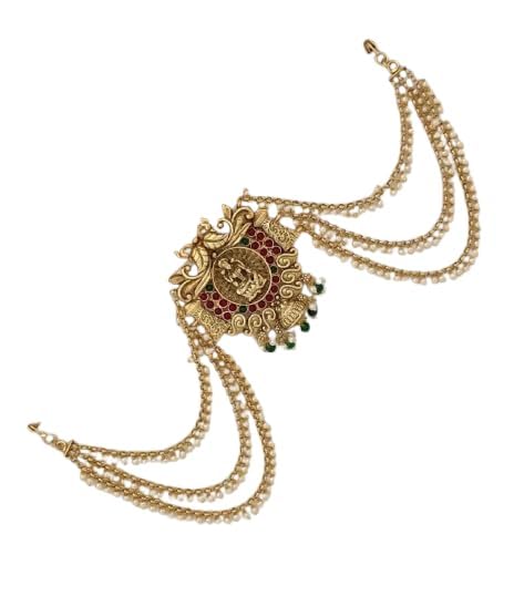 Seyon Gold Plated Lakshmi Design Bridal Temple Jewellery Jadai Billai Wedding Hair Braid Accessories Choti South Hairpins Bridal Bharatanatyam Hair Accessories with Mattil (Multicolor, Small)-image-29