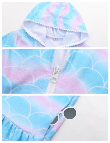 Image of Girls Swim Cover Up Kids Long Sleeve Swimsuit Coverup Terry Beach Pool Clothes with Sunglasses
