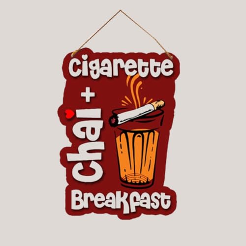 Image of PNF Poster And Frames Cigarette+Chai Breakfast Quote Wall art & Door Hanging Frame For Kitchen, Dining, restaurants Decor | Walland home Decor for Living Room | Room Decor Wall Decor Items For Bedroom | (Wooden, 11x9 Inch,brown)-121-1