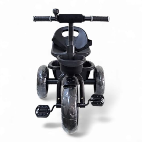 Image of MEKASHI T-001MW Plug N Play Kids Trike /Baby Tricycle, Big Size Storage Basket, Bell, Comfortable Seat with Seat Belt, 12 to 48 Months, Load Upto 35Kg, Easy Assembly, Heavy Guage Steel Frame, Black