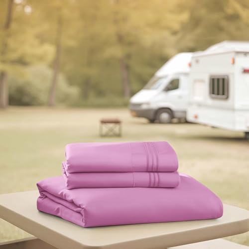 Nestl Light Pink Short Queen Sheets for RV, Hotel Luxury RV Queen Sheets Set, 4 Piece Fitted Bed Sheet Set and Pillowcases, Super Soft, Wrinkle-Free, and Breathable Camper Bedding
