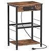 Nightstand with charging station end table with usb ports and power outlets side tables bedroom with storage shelves industrial end table 3 tier usb bedside tables in living room farmhouse brown  urban country home decor
