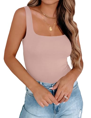Zeagoo Spring Tops for Women Basic Square Neck Double Lined Tank Tops Beach Vacation Clothes for Women Mauve Pink