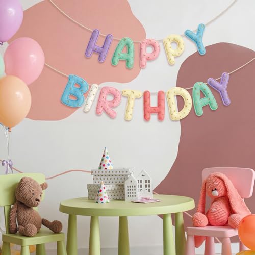 Image of Mindsoft Felt Happy Birthday Garland Rainbow Banner Reusable Happy Birthday Sign Party Supply for Party Decor (Macaron Color,Candle)