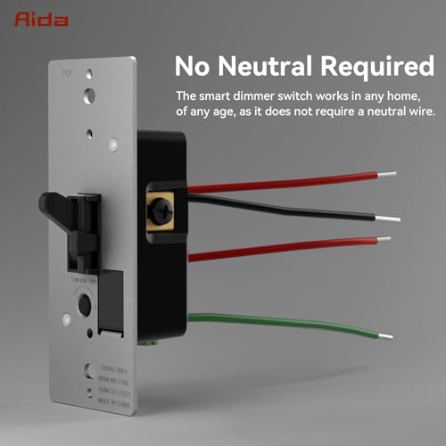 Image of AIDA Digital Toggle Dimmer Switch for Dimmable LED, CFL & Incandescent Bulbs, Single Pole /3-Way, Screwless Wall Plate Included, UL Listed, No Neutral Wire Needed, Black, (1 Pack)