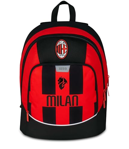 Seven Milan Zaino Scuola Advanced, Rosso e Nero, Squadra Calcio, Doppio Scomparto e Tasca per Borraccia, 29 L,Scuola Elementare, Zaino Bambino