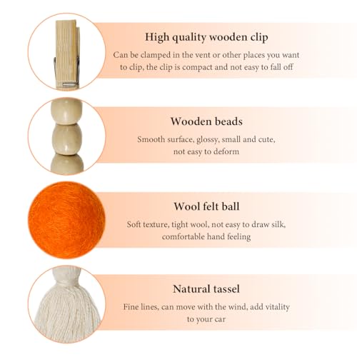 Image of 6 PCS Felt Ball Car Diffuser, Hanging Tassel Diffuser Car Air Freshener Bead Aromatherapy Diffuser, Car Vent Clip Essential Oil Diffuser, Car Interior Decorative Charm (Bright)