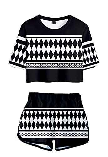 Piccodos Ryuguji Draken Bare Midriff Crop Top Uniform Midriff-Baring Top Exposed Nombligo, Conjunto de camiseta y pantalones cortos para mujer, versión 10, negro, S Cover