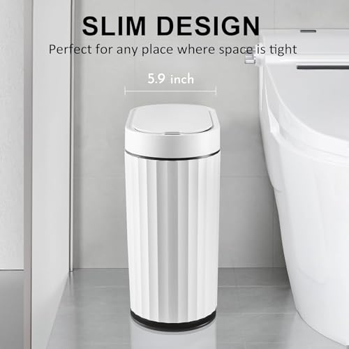 Image of jinligogo ELPHECO Plastic Touchless Trash Can, Small, Gold, Motion-Sensor, Rectangular, Bathroom, Bedroom, Kitchen, Office (White Black, 2 Gallons)