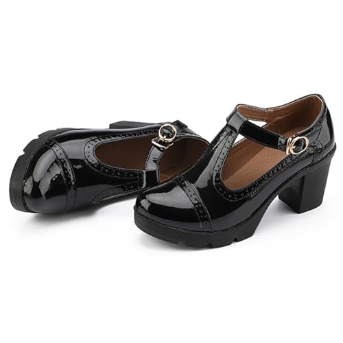 Women's Pumps Classic T-Strap Round Toe Mary Jane Shoes Comfortable Low Chunky Block Heels Oxfords Dress Shoes