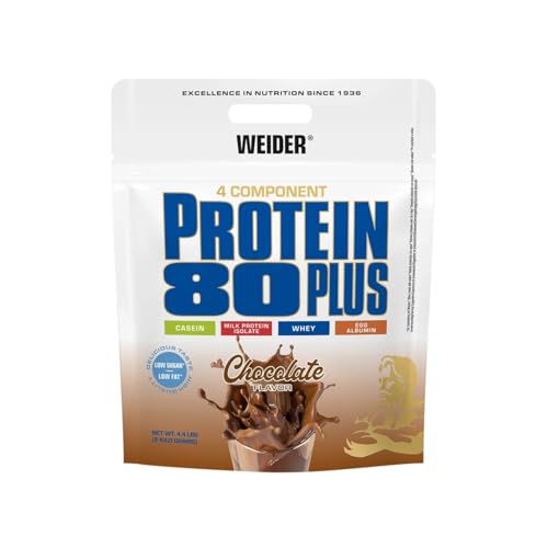 Weider - Protein 80 Plus - 4-Komponenten Protein Pulver - Hoher Proteingehalt mit 80% Eiweiß - Cremige Shakes mit Calcium & Vitamin B6 - 2kg - Schoko