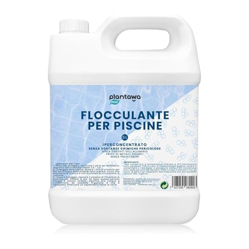 PLANTAWA Flocculante per Piscina 5L | Chiarificatore Acqua Torbida Super Concentrato | Schiarente per Piscina Compatibile con Ogni Trattamento | Sicuro e Senza Sostanze Aggressive