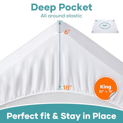 OhGeni 100% Waterproof Mattress Protector, King Size, Fitted Sheet with Deep Pockets, 6''-18'', Premium Noiseless Breathable Soft Material, Mattresses Cover for Bed