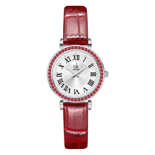 SK Reloj de Moda con Cristal para Mujer con números Romanos, Reloj de Esfera de fácil Lectura (Plata-Rojo) SK Reloj de Moda con Cristal para Mujer con números Romanos, Reloj de Esfera de fácil Lectura (Plata-Rojo)