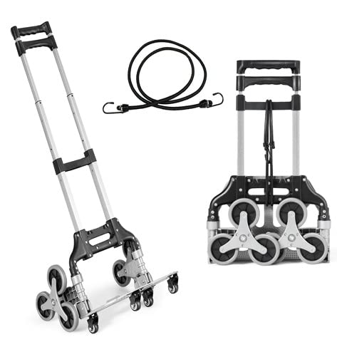 COSTWAY Diable Pliable en Aluminium Chariot de Transport pour Manutention avec Bande Elastique,Poignée Télescopique Réglable en 3 Positions de 63 à 106,5 CM Charge Max. 80 KG Couleur Noir + Argent