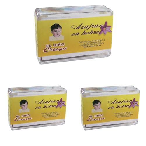 El Niño Crespo - Azafrán en Hebras - Caja de 1 gramo - Azafrán Español - Condimento Culinario - Aporta Sabor a tus Comidas - Original de España - Azafrán Silvestre (Paquete de 3)